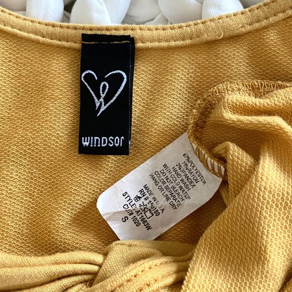 Windsor | Women's Mustard Yellow Knot Cropped T-Shirt Blouse - Picture 3 of 3